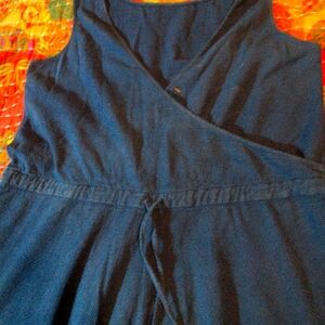 Navy Blue Sleeveless Linen Onesie